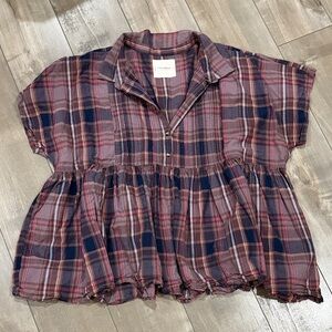 Lucky Brand Plaid Blouse in Brown and Pink